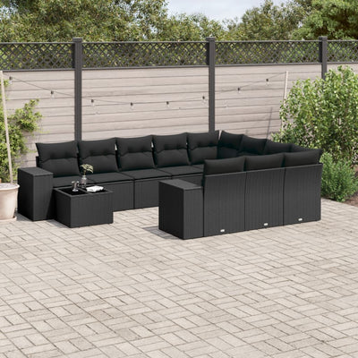 11 Piece Garden Sofa Set with Cushions Black Poly Rattan Payday Deals