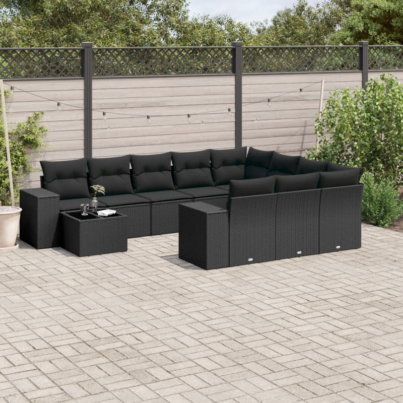 11 Piece Garden Sofa Set with Cushions Black Poly Rattan Payday Deals