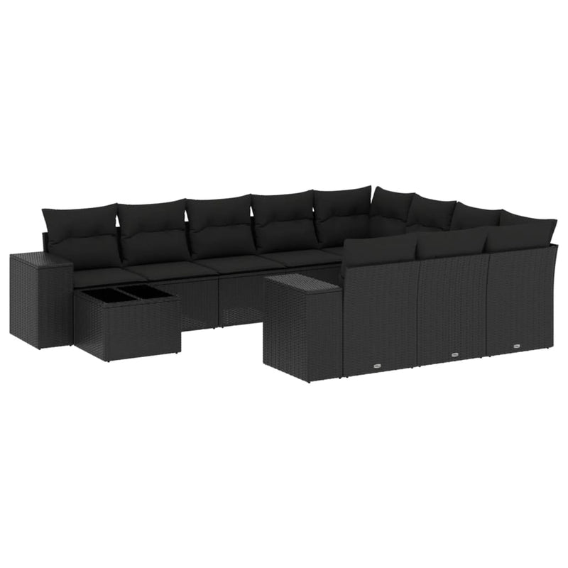 11 Piece Garden Sofa Set with Cushions Black Poly Rattan Payday Deals