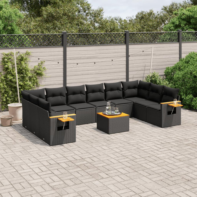 11 Piece Garden Sofa Set with Cushions Black Poly Rattan Payday Deals