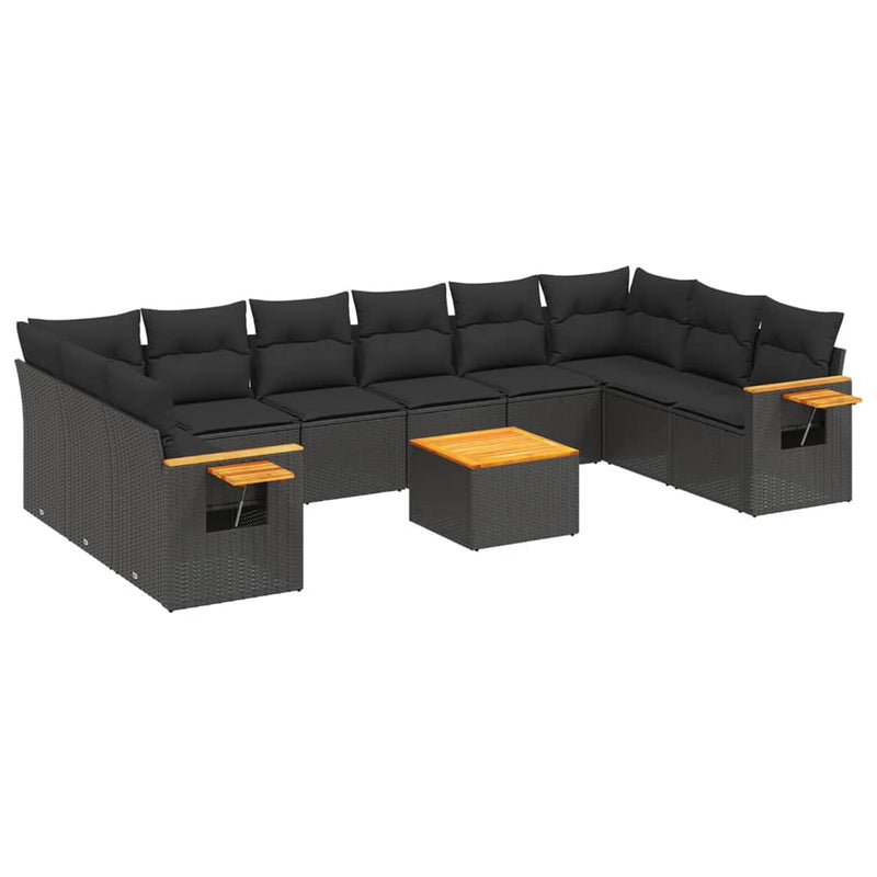 11 Piece Garden Sofa Set with Cushions Black Poly Rattan Payday Deals