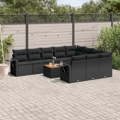 11 Piece Garden Sofa Set with Cushions Black Poly Rattan Payday Deals