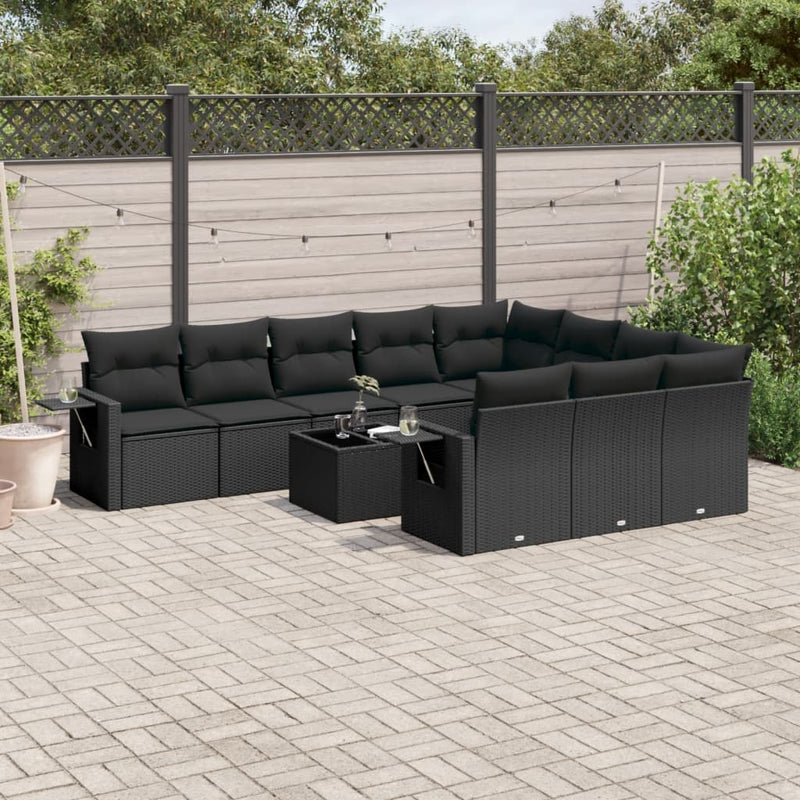 11 Piece Garden Sofa Set with Cushions Black Poly Rattan Payday Deals