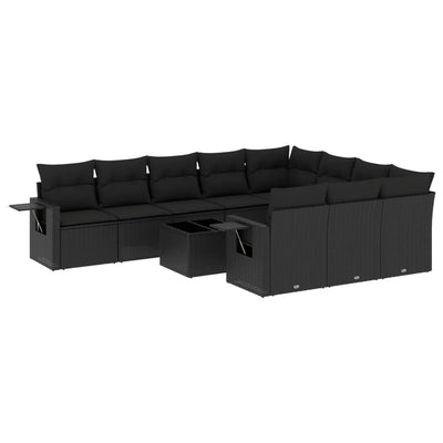 11 Piece Garden Sofa Set with Cushions Black Poly Rattan Payday Deals