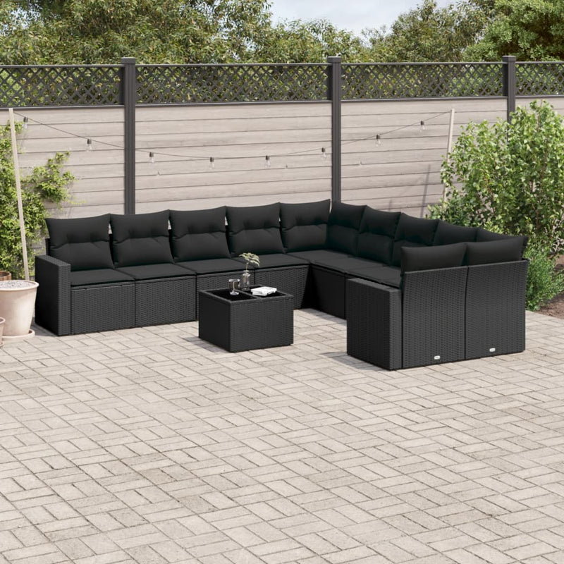 11 Piece Garden Sofa Set with Cushions Black Poly Rattan Payday Deals