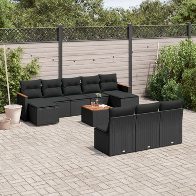 11 Piece Garden Sofa Set with Cushions Black Poly Rattan Payday Deals