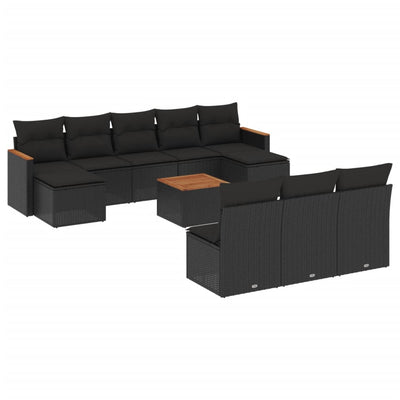 11 Piece Garden Sofa Set with Cushions Black Poly Rattan Payday Deals