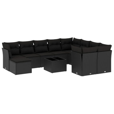 11 Piece Garden Sofa Set with Cushions Black Poly Rattan Payday Deals