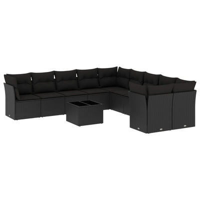 11 Piece Garden Sofa Set with Cushions Black Poly Rattan Payday Deals