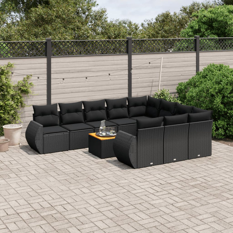 11 Piece Garden Sofa Set with Cushions Black Poly Rattan Payday Deals