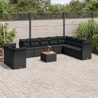 11 Piece Garden Sofa Set with Cushions Black Poly Rattan Payday Deals