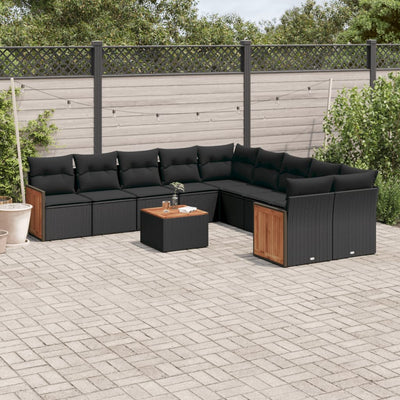 11 Piece Garden Sofa Set with Cushions Black Poly Rattan