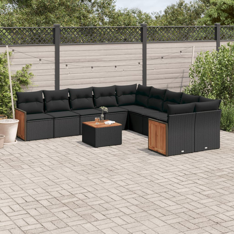 11 Piece Garden Sofa Set with Cushions Black Poly Rattan Payday Deals