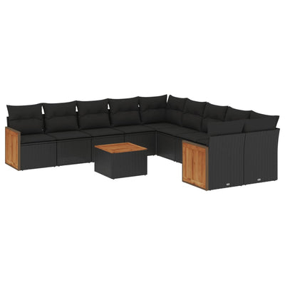 11 Piece Garden Sofa Set with Cushions Black Poly Rattan Payday Deals