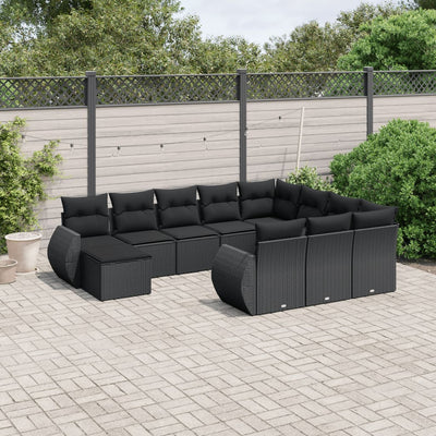 11 Piece Garden Sofa Set with Cushions Black Poly Rattan