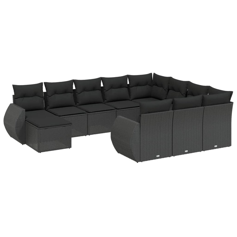 11 Piece Garden Sofa Set with Cushions Black Poly Rattan Payday Deals