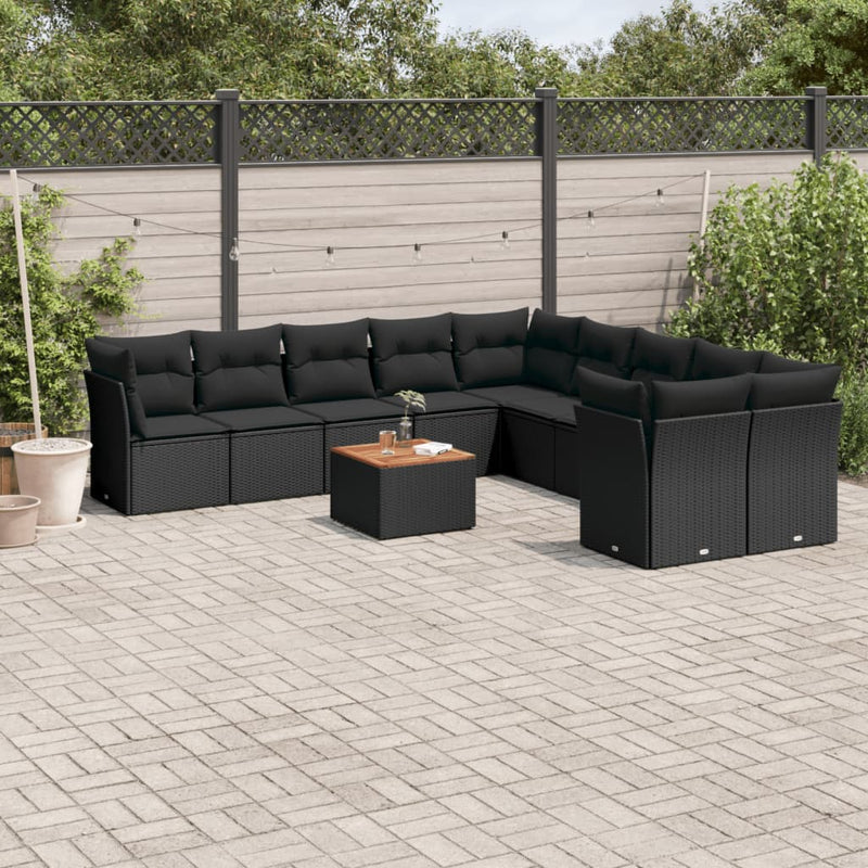 11 Piece Garden Sofa Set with Cushions Black Poly Rattan Payday Deals