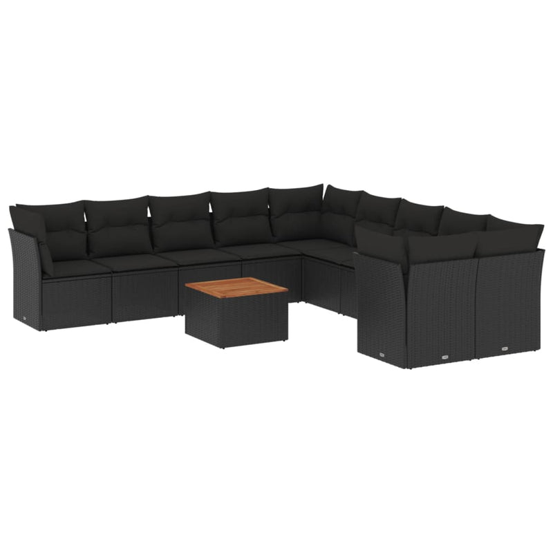 11 Piece Garden Sofa Set with Cushions Black Poly Rattan Payday Deals