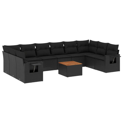 11 Piece Garden Sofa Set with Cushions Black Poly Rattan Payday Deals