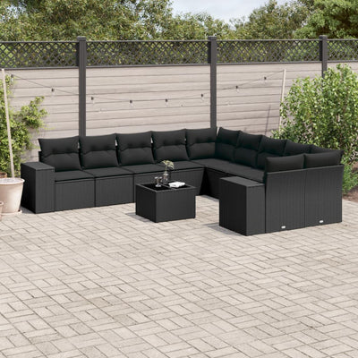 11 Piece Garden Sofa Set with Cushions Black Poly Rattan Payday Deals