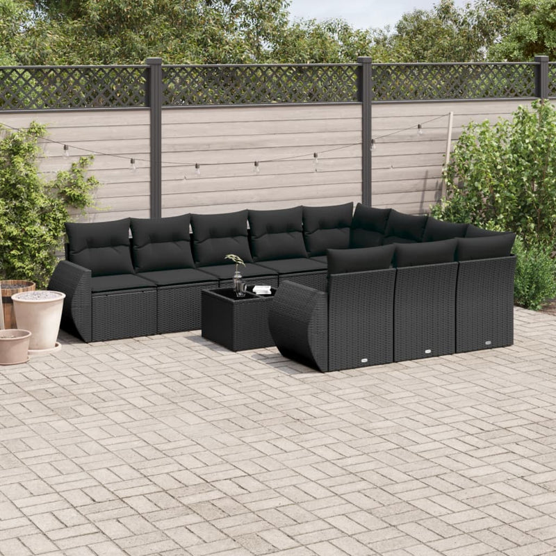 11 Piece Garden Sofa Set with Cushions Black Poly Rattan Payday Deals