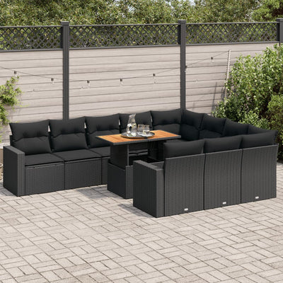 11 Piece Garden Sofa Set with Cushions Black Poly Rattan Payday Deals