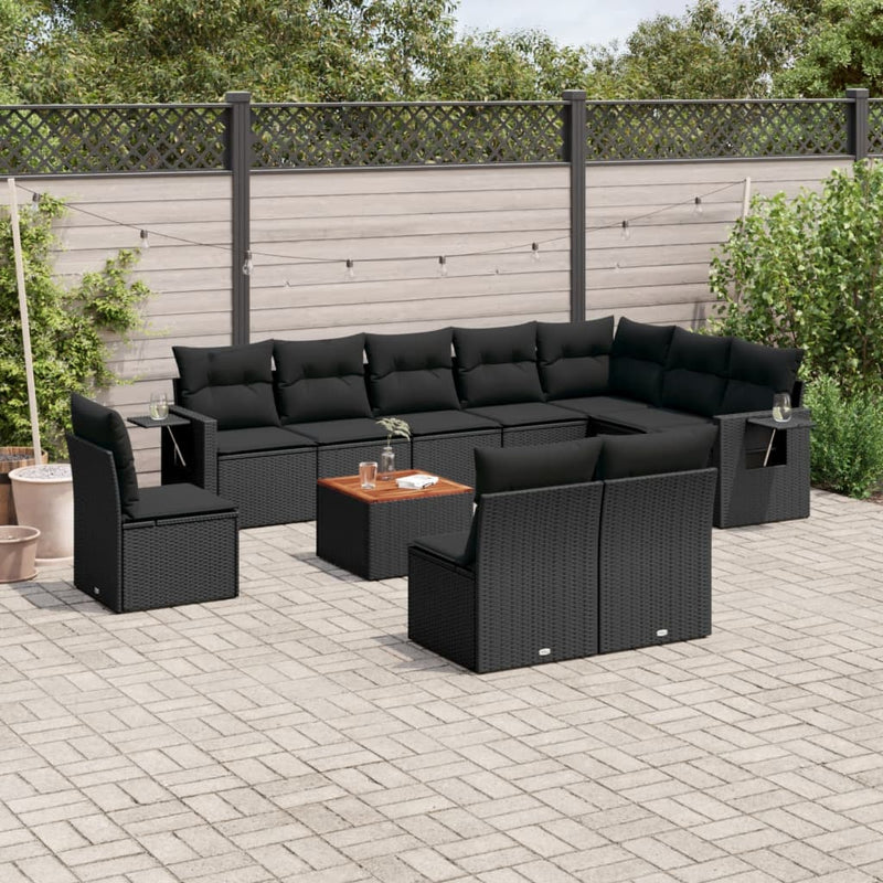 11 Piece Garden Sofa Set with Cushions Black Poly Rattan Payday Deals