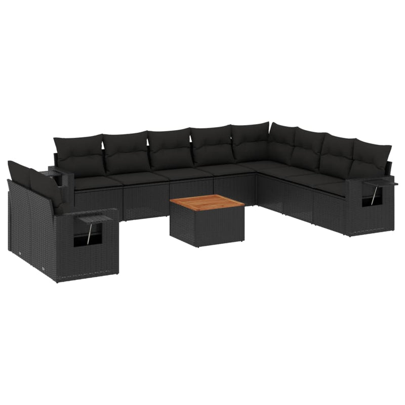 11 Piece Garden Sofa Set with Cushions Black Poly Rattan Payday Deals