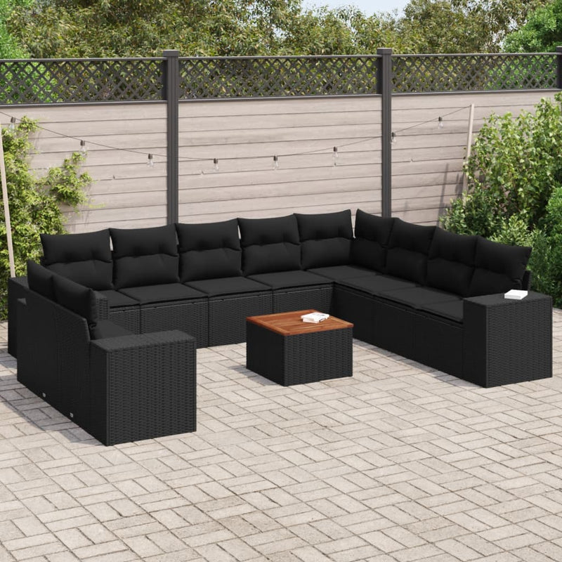 11 Piece Garden Sofa Set with Cushions Black Poly Rattan Payday Deals