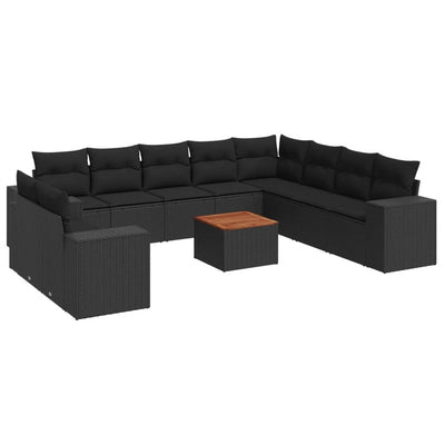 11 Piece Garden Sofa Set with Cushions Black Poly Rattan Payday Deals