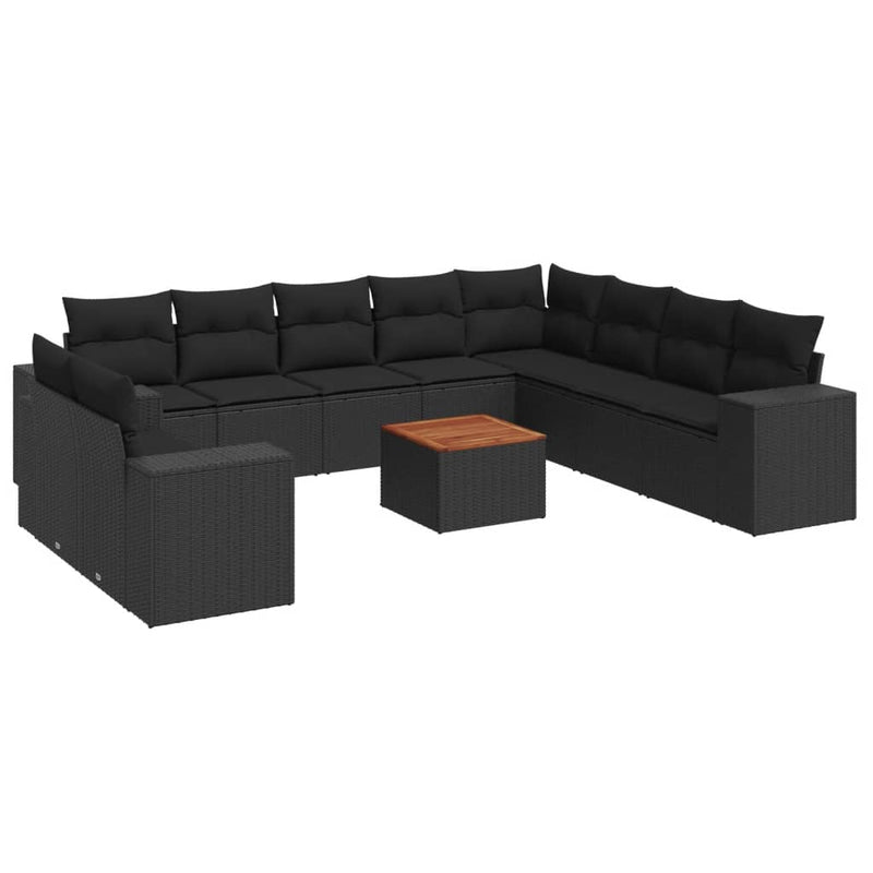 11 Piece Garden Sofa Set with Cushions Black Poly Rattan Payday Deals