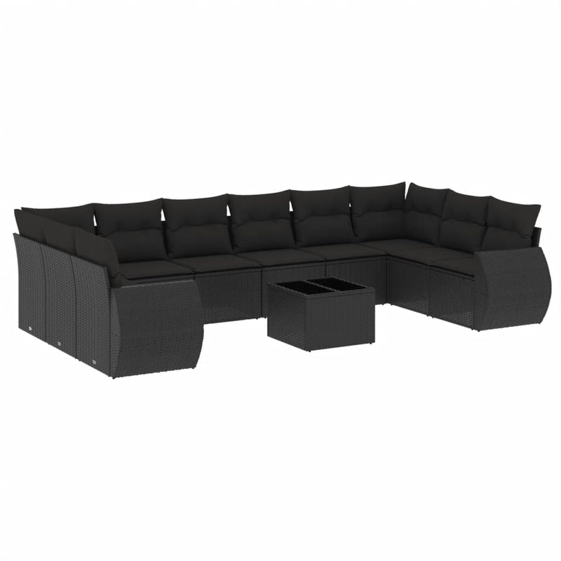 11 Piece Garden Sofa Set with Cushions Black Poly Rattan Payday Deals