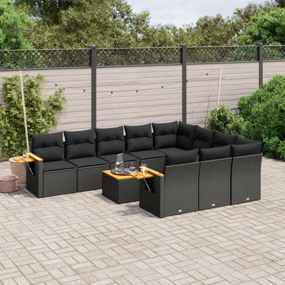 11 Piece Garden Sofa Set with Cushions Black Poly Rattan Payday Deals