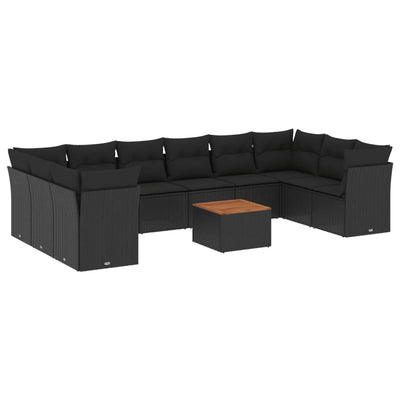 11 Piece Garden Sofa Set with Cushions Black Poly Rattan Payday Deals