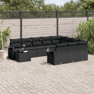 11 Piece Garden Sofa Set with Cushions Black Poly Rattan Payday Deals