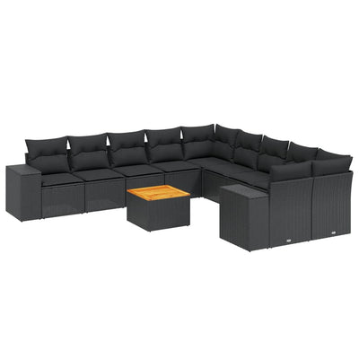 11 Piece Garden Sofa Set with Cushions Black Poly Rattan Payday Deals