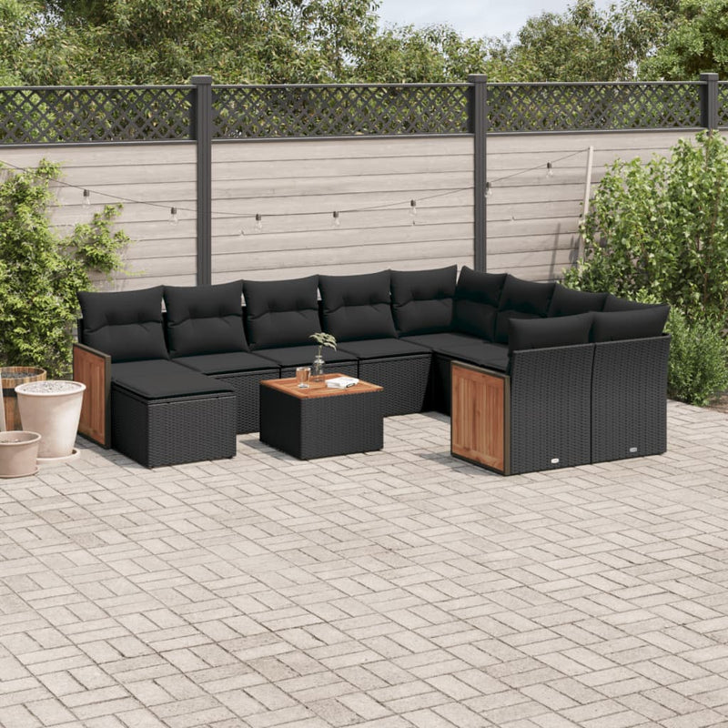 11 Piece Garden Sofa Set with Cushions Black Poly Rattan Payday Deals