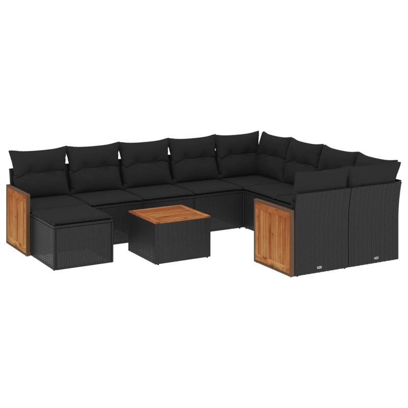 11 Piece Garden Sofa Set with Cushions Black Poly Rattan Payday Deals