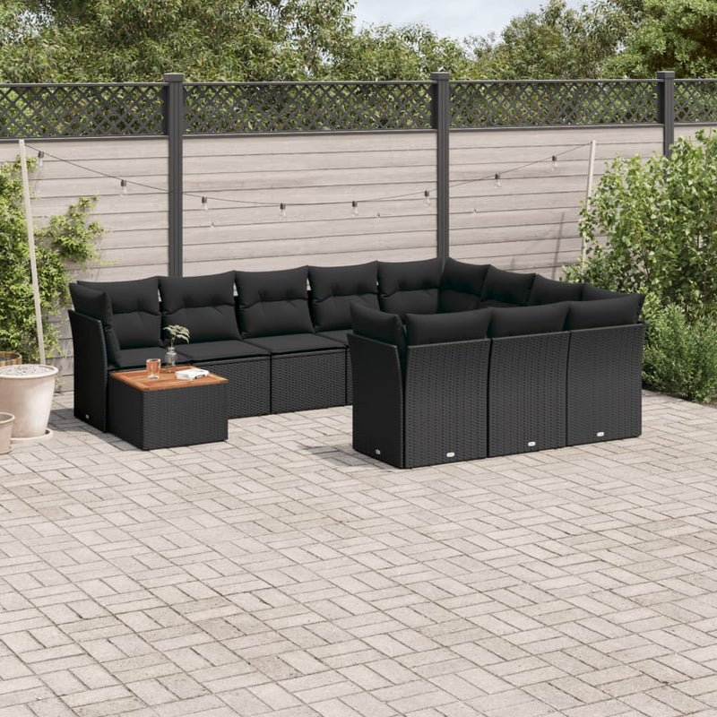 11 Piece Garden Sofa Set with Cushions Black Poly Rattan Payday Deals