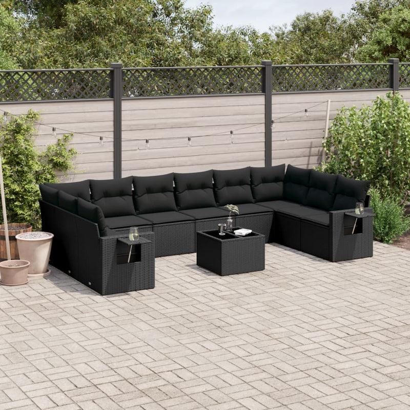 11 Piece Garden Sofa Set with Cushions Black Poly Rattan Payday Deals