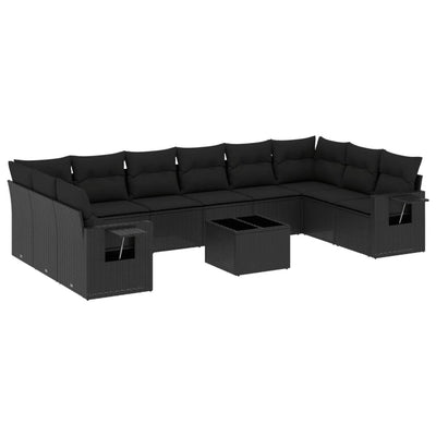 11 Piece Garden Sofa Set with Cushions Black Poly Rattan Payday Deals