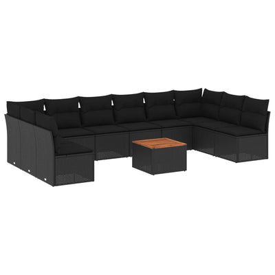 11 Piece Garden Sofa Set with Cushions Black Poly Rattan Payday Deals