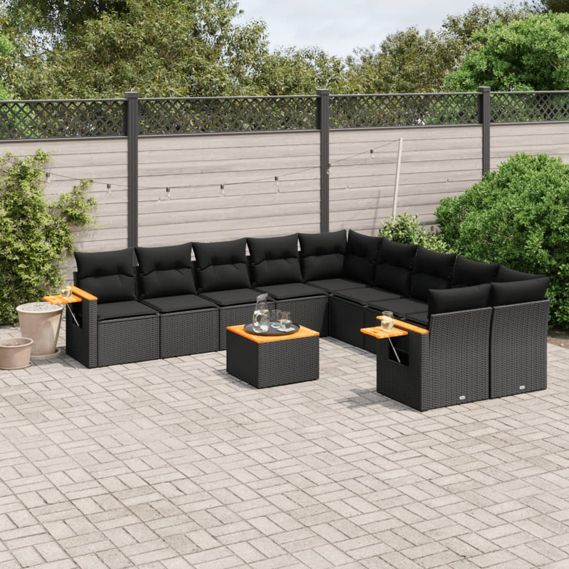 11 Piece Garden Sofa Set with Cushions Black Poly Rattan Payday Deals