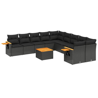 11 Piece Garden Sofa Set with Cushions Black Poly Rattan Payday Deals