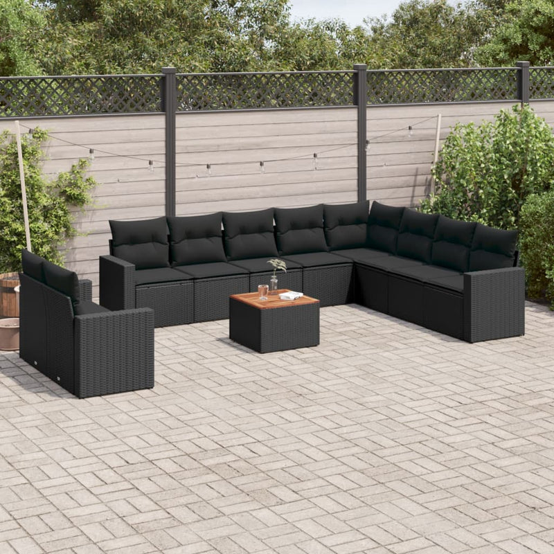 11 Piece Garden Sofa Set with Cushions Black Poly Rattan Payday Deals