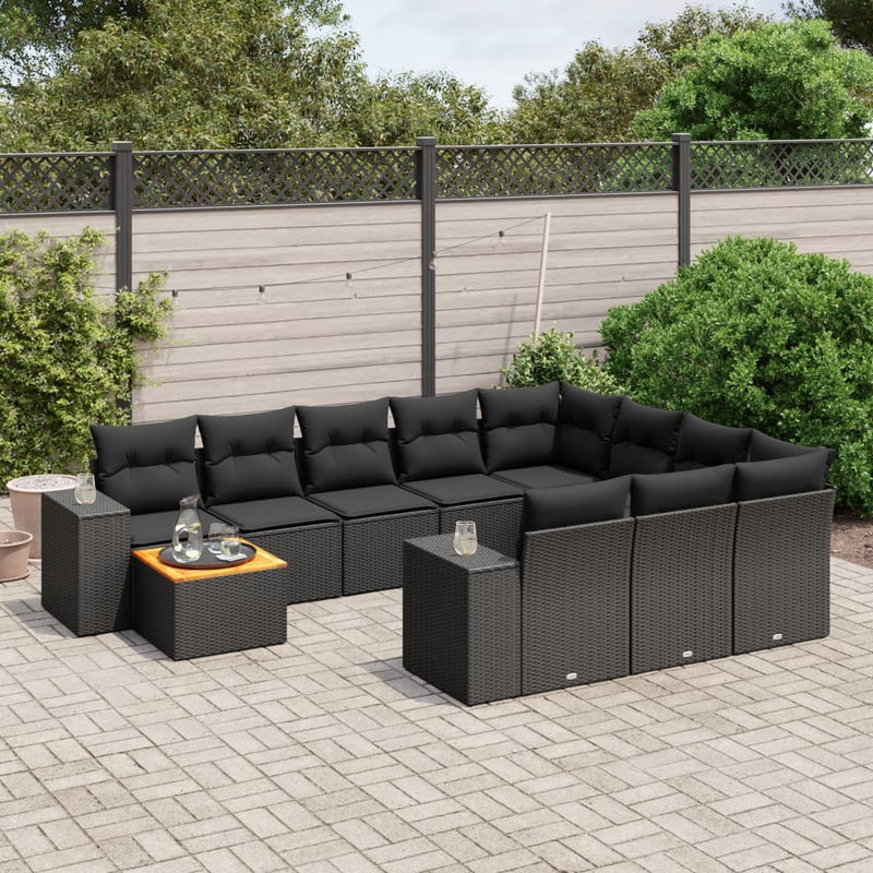 11 Piece Garden Sofa Set with Cushions Black Poly Rattan Payday Deals