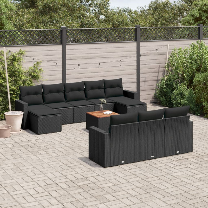 11 Piece Garden Sofa Set with Cushions Black Poly Rattan Payday Deals