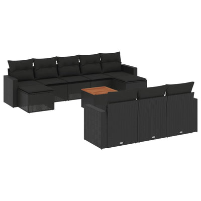 11 Piece Garden Sofa Set with Cushions Black Poly Rattan Payday Deals