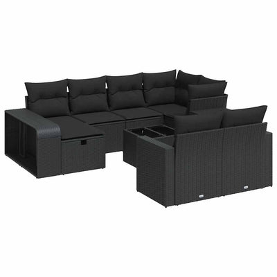 11 Piece Garden Sofa Set with Cushions Black Poly Rattan Payday Deals