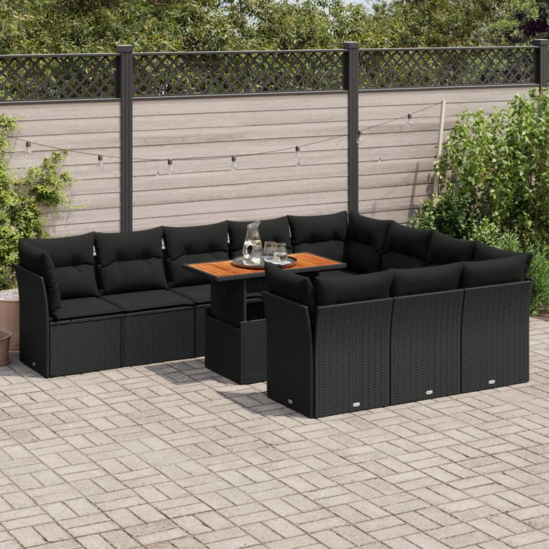 11 Piece Garden Sofa Set with Cushions Black Poly Rattan Payday Deals